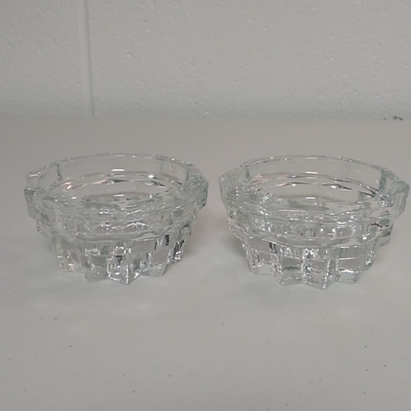 MID-CENTURY MODERN, STARBURST, HEAVY GLASS LOW PROFILE, SET OF 2 CANDLE … - Picture 1 of 7